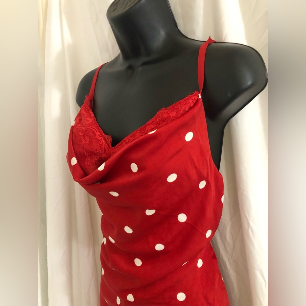 Jessica Simpson red white polka dot lace bra cowl neck maxi dress size medium - Picture 4 of 16